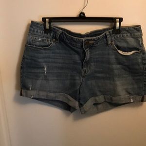 Distressed jean shorts